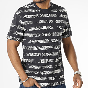  Only And Sons - Tee Shirt Perry Life Reg Leaf Stripe Bleu Marine Floral