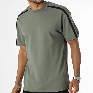  Classic Series - Tee Shirt Oversize Large A Bandes Vert Kaki