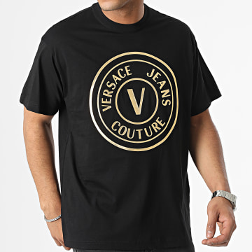 Versace Jeans Couture - Camiseta Vemblem Lámina Gruesa 74GAHT05 Negro Oro