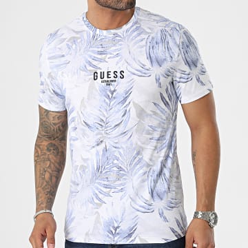  Guess - Tee Shirt Floral M3GI27-I3Z14 Blanc Bleu Clair