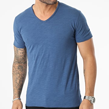 MTX - Tee Shirt Col V Bleu Roi Chiné