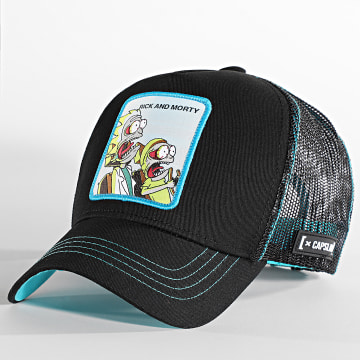Capslab Rick And Morty Trucker Cap – Schwarz/blau Mit Rick-Patch Und Portal-Gun-Aufnäher