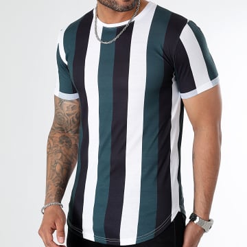 LBO - Tee Shirt Oversize A Rayures 2963 Noir Blanc Vert