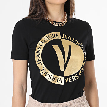  Versace Jeans Couture - Tee Shirt Femme 74HAHT10-CJ03T Noir Doré