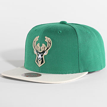  Mitchell and Ness - Casquette Snapback Team Two Tone Milwaukee Vert Beige