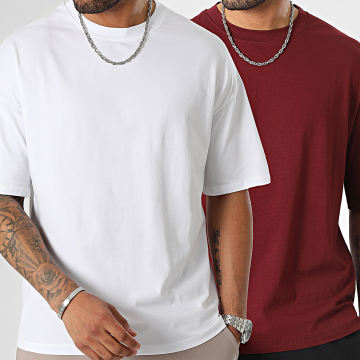  LBO - Lot De 2 Tee Shirts Oversize Large 1070521 Bordeaux Blanc
