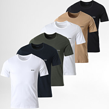  BOSS - Lot De 6 Tee Shirts 50475286 Blanc Vert Kaki Bleu Marine Noir Camel