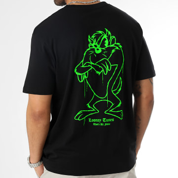  Looney Tunes - Tee Shirt Oversize Large Angry Taz Noir Vert Fluo
