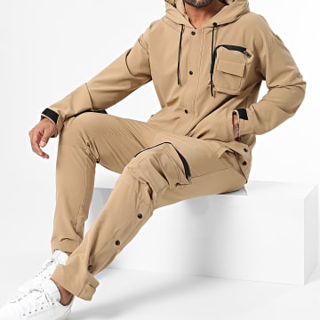 Classic Series - Conjunto de chaqueta con cremallera y pantalón cargo beige oscuro