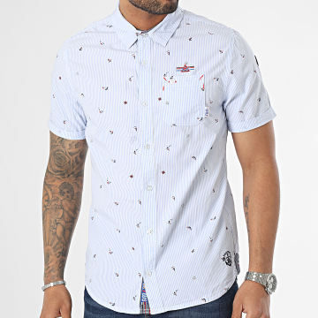 Chemise Alexander McQueen Manches Courtes Rayures Bleu Et Blanc - Taille XL/44, état Parfait