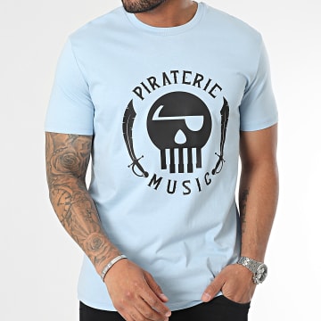  Piraterie Music - Tee Shirt Logo Bleu Clair Noir