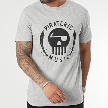  Piraterie Music - Tee Shirt Logo Gris Chiné Noir