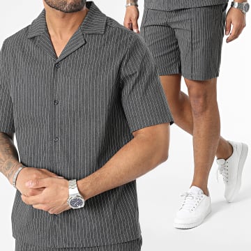 Uniplay - Camicia a maniche corte grigio antracite e set di pantaloni chino a righe