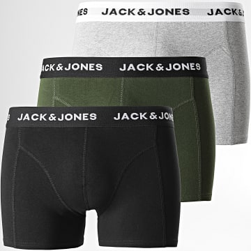  Jack And Jones - Lot De 3 Boxers Jordan Noir Gris Chiné Vert Kaki