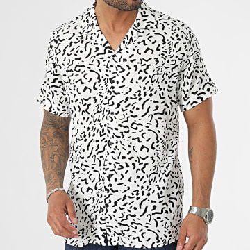 Mackten - Camisa Manga Corta Leopardo Blanco Negro