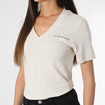 Calvin Klein - Tee Shirt Col V Femme 1429 Beige