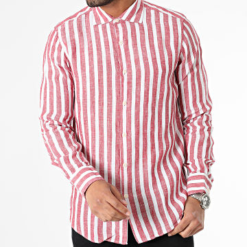 MTX - Camisa de manga larga a rayas blancas y rojas