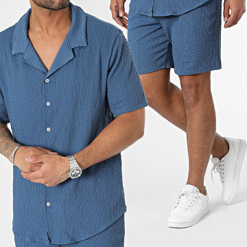 MTX - Conjunto de camisa azul de manga corta y pantalón corto de jogging