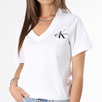 Calvin Klein - Camiseta cuello pico mujer 1429 Blanco
