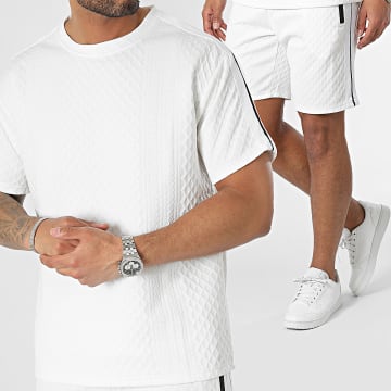 MTX - Set di maglietta a righe bianche e pantaloncini da jogging