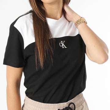 Calvin Klein - Maglietta rilassata a blocchi di colore da donna 1365 Nero Bianco