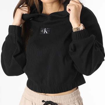  Calvin Klein - Sweat Capuche Crop Femme Badge Rib 1441 Noir