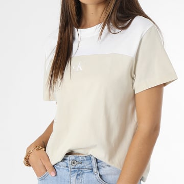  Calvin Klein - Tee Shirt Femme Color Block Relaxed 1365 Beige Blanc