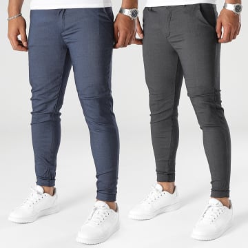 Frilivin - Set di 2 pantaloni chino slim fit blu denim grigio carbone