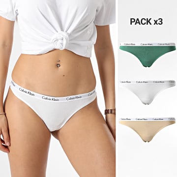  Calvin Klein - Lot De 3 Strings Femme QD3587E Blanc Beige Vert