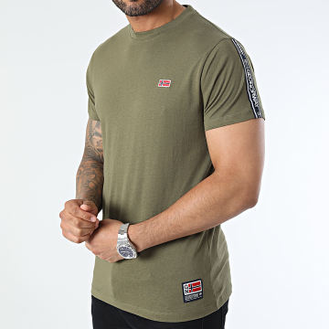  Geographical Norway - Tee Shirt A Bandes Vert Kaki