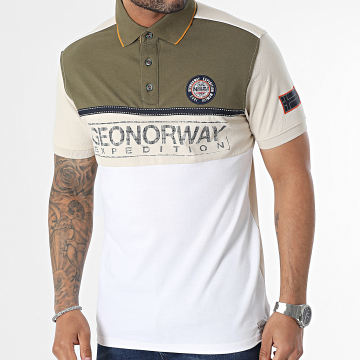  Geographical Norway - Polo Manches Courtes Beige Blanc Vert Kaki