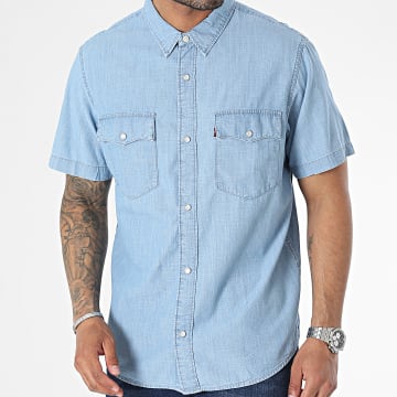 Levi's - A5722 Blauw gewassen overhemd met korte mouwen