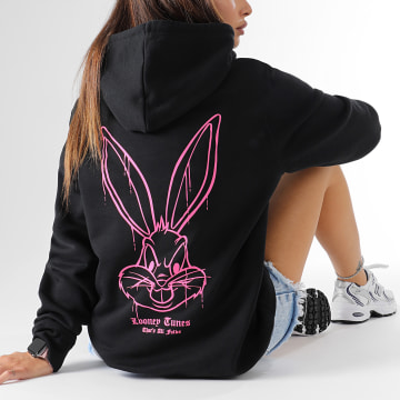  Looney Tunes - Sweat Capuche Femme Angry Bugs Bunny Noir Rose Fluo