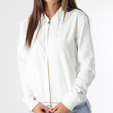 Sweat à Capuche Guess Femme Blanc - Fermeture éclair Intégrale - Manches Longues - Taille L - Très Bon état