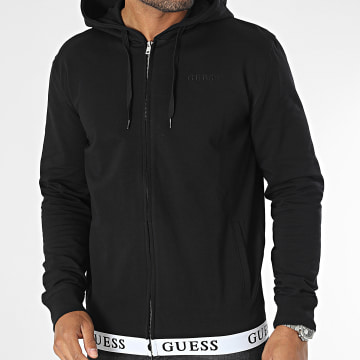 Guess Sweat Shirt A Capuche Zippe Noir Pour Femme En Coton Et Polyester