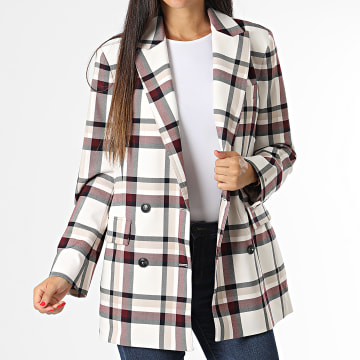 Tommy Hilfiger Veste Blazer A Carreaux Femme Global Stripe Check 0052 Beige Bordeaux Noir LaBoutiqueOfficielle