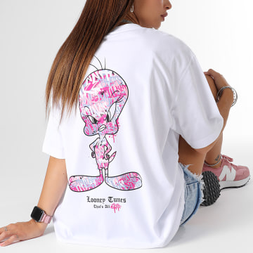  Looney Tunes - Tee Shirt Oversize Large Femme Tweety Graff Pink Blanc