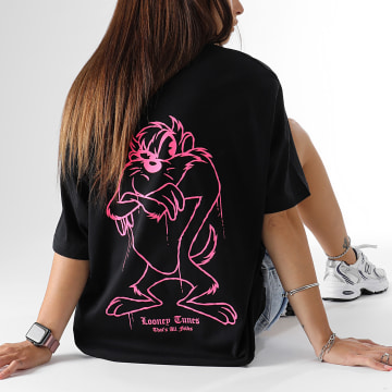  Looney Tunes - Tee Shirt Oversize Large Femme Angry Taz Noir Rose Fluo
