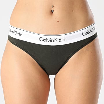 Calvin Klein - Culotte Tanga Femme F3787E Vert Kaki Foncé