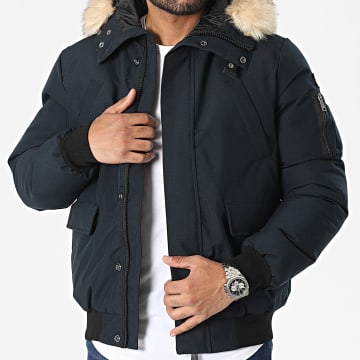 Schott NYC - Parka con cappuccio in pelliccia blu navy Keyburn