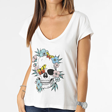 Only - Camiseta cuello pico mujer Chelsy Skull Blanco