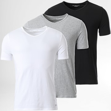 Tommy Hilfiger - Lot De 3 Tee Shirts Col V Premium Essentials 3137 Blanc Noir Gris Chiné