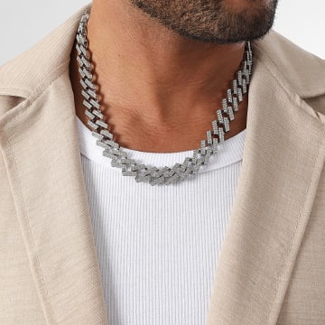 LBO - Collar Malla Cubana Strass 15mm Plata