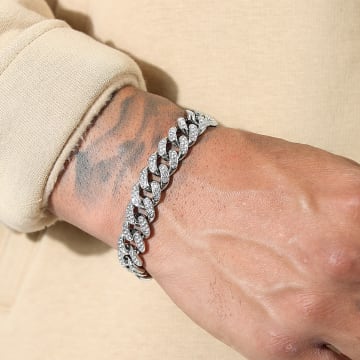 LBO - Bracciale cubano a maglie di strass d'argento da 13 mm