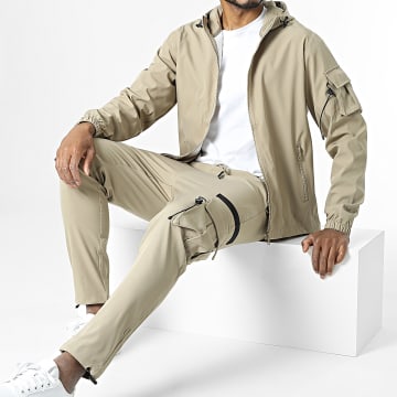 Classic Series - Conjunto de chaqueta con cremallera y pantalón cargo beige