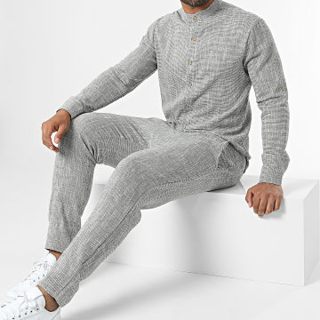 Frilivin - Conjunto de camisa gris de manga larga y pantalón con cuello mao