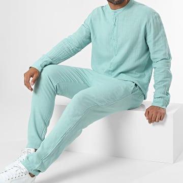 Frilivin - Conjunto de camisa de manga larga y pantalón verde claro