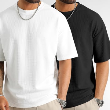 LBO - Pack of 2 Textured Waffle Large T-Shirts 0420 Black White