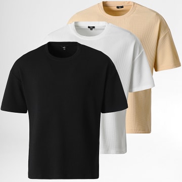 LBO - Juego De 3 Camisetas Texturizadas Waffle Grande 0423 Negro Beige Blanco