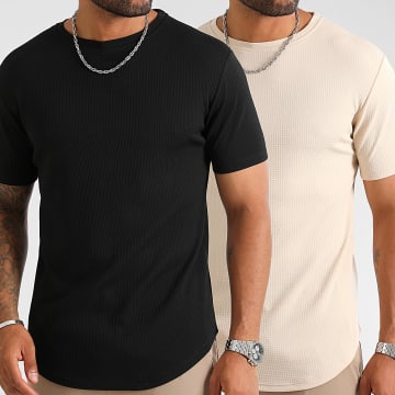 LBO - Lote De 2 Camisetas Texturizadas Waffle 0425 Negro Beige